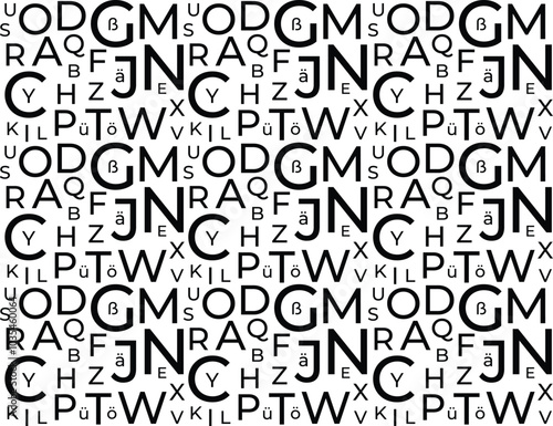 Buchstaben des deutschen Alphabets. Abstrakter Hintergrund. Schwarze Buchstaben auf weißem Hintergrund. Isoliert. Vektor-Illustration