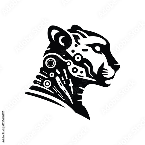 Futuristic Cheetah Profile with Cybernetic Elements Black Silhouette for Tech Inspired Art photo