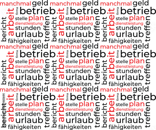 Wortwolke Vorlage über Arbeit in deutscher Sprache. Konzeptueller Vektor Hintergrund