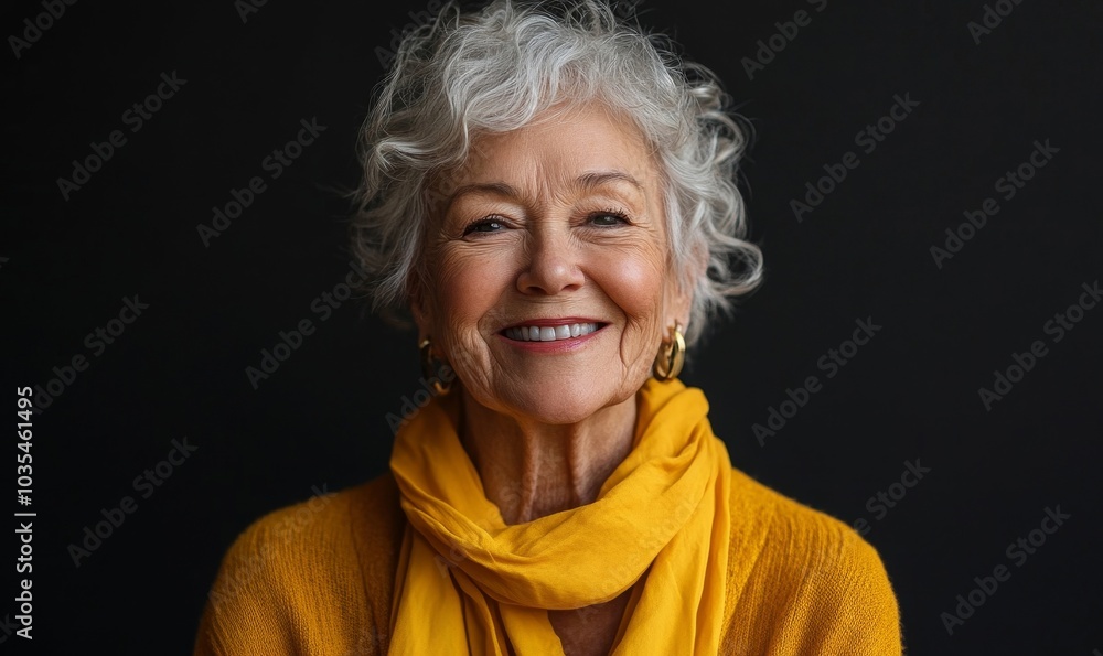 Cheerful senior woman in studio, Generative AI Cheerful senior woman in studio, Generative AI