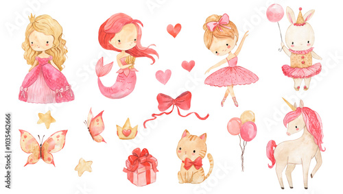 Quadro su tela Watercolor girl, ballerina, mermaid, princess