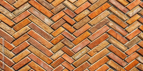 A stone wall with a mixture of smooth and rough textured bricks arranged in a herringbone pattern, natural, rustic