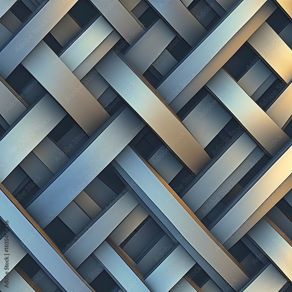 Abstract geometric pattern of interwoven blue and brown strips, creating a textured surface. Abstract geometric pattern of interwoven blue and brown strips, creating a textured surface.