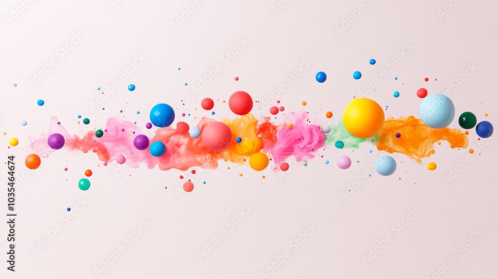 Colorful abstract splash with floating spheres and swirls Colorful abstract splash with floating spheres and swirls