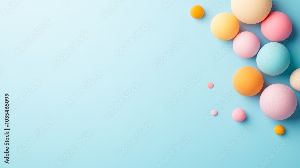 Colorful pastel spheres on a soft blue background Colorful pastel spheres on a soft blue background
