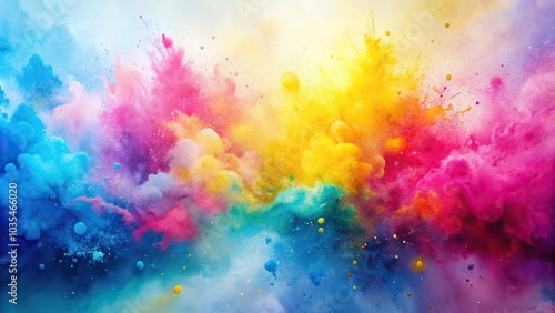 abstract watercolor background with splashes of pink, yellow, and blue in forced perspective