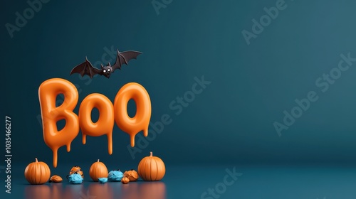 Spooky halloween decor with pumpkins bats and fun boo theme
