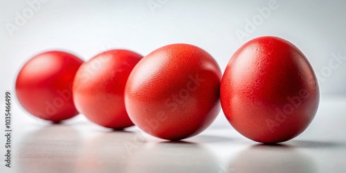 Minimalist Portrait of Red Chicken Eggs on White Background for Easter Concept