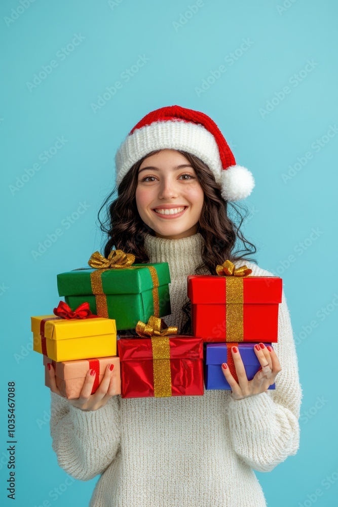 Happy female with gift box in holiday season. Happy female with gift box in holiday season.