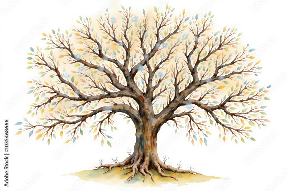 Fototapeta premium Big old tree changing seasons showing colorful autumn foliage