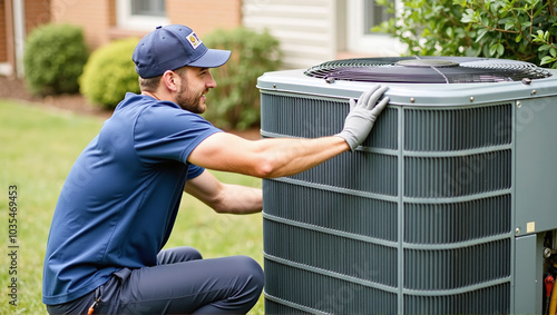 Heating, Ventilation and Air Conditioning technician checks and repairs a hvac system for faults and malfunctions and sets it up