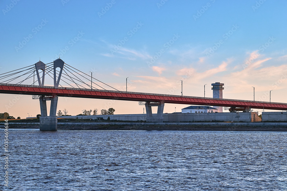 Part of the bridge across the Amur River between Russia and China. Observation tower in the form of a ball on the bank of China. Development of tourism and trade in the Far East. Part of the bridge across the Amur River between Russia and China. Observation tower in the form of a ball on the bank of China. Development of tourism and trade in the Far East.