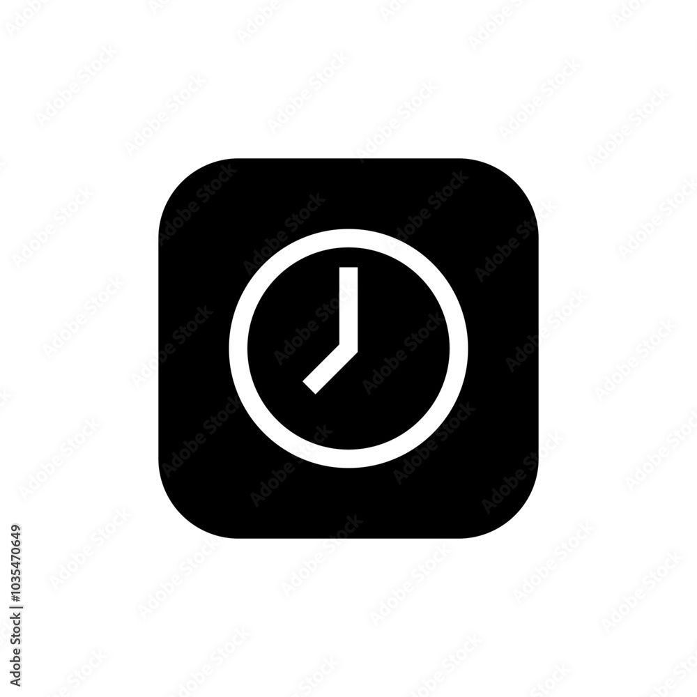 Clock icon on black square. Time sign symbol Clock icon on black square. Time sign symbol