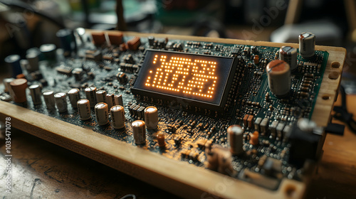 Breadboard with Multiple Circuits and 7-Segment Display Components in a Technical Setup photo