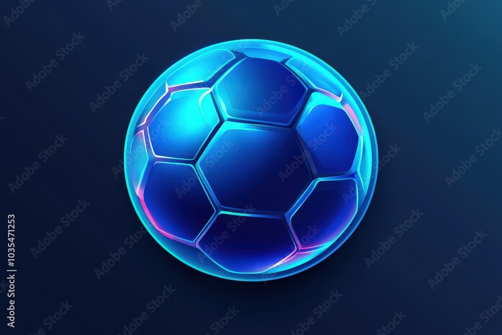 Obraz premium Glowing Blue Soccer Ball on a Dark Background