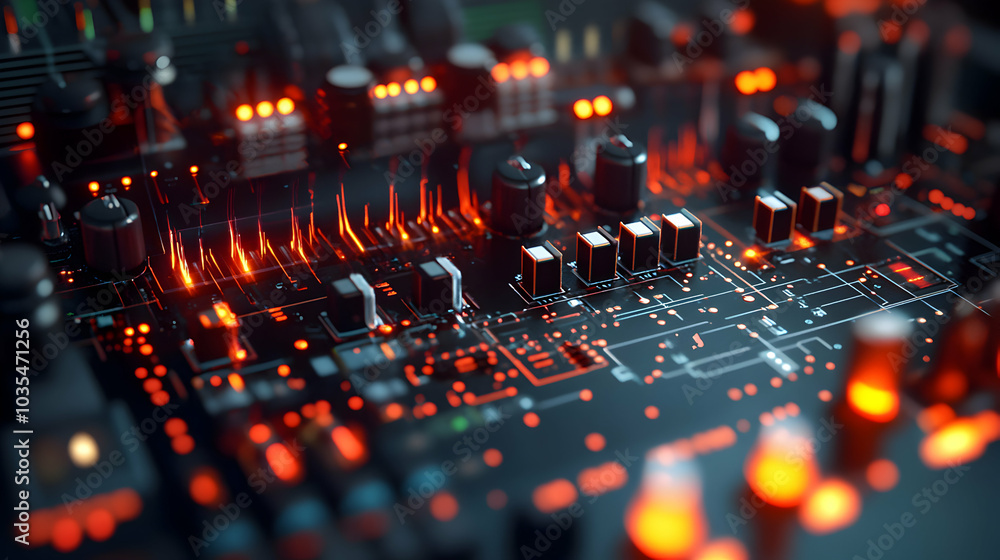 Fototapeta premium Detailed Circuit Simulation on Computer Displaying Waveforms in a Modern Workspace