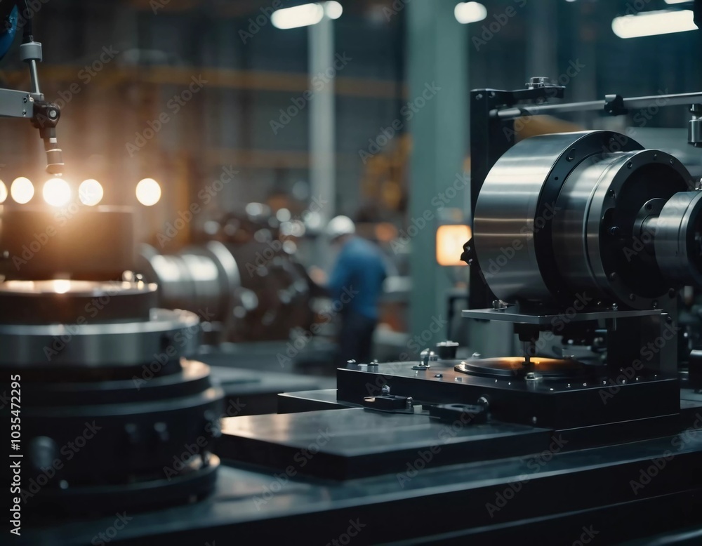 Precision milling machines are active in state-of-the-art manufacturing plant, working on components with high efficiency and accuracy. Modern factory workshop for continuous production. Generated AI Precision milling machines are active in state-of-the-art manufacturing plant, working on components with high efficiency and accuracy. Modern factory workshop for continuous production. Generated AI