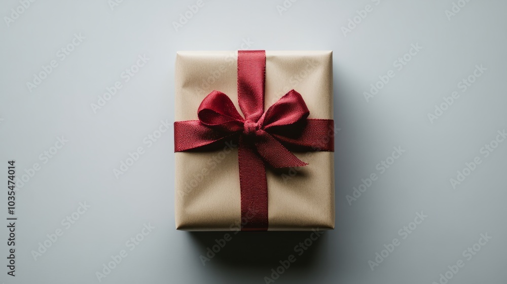 A simple gift box wrapped in neutral paper with a red bow, on a plain white surface --ar 16:9 --v 6.1 Job ID: 89f3eebe-0e68-4153-9995-0aadee2b6037 A simple gift box wrapped in neutral paper with a red bow, on a plain white surface --ar 16:9 --v 6.1 Job ID: 89f3eebe-0e68-4153-9995-0aadee2b6037
