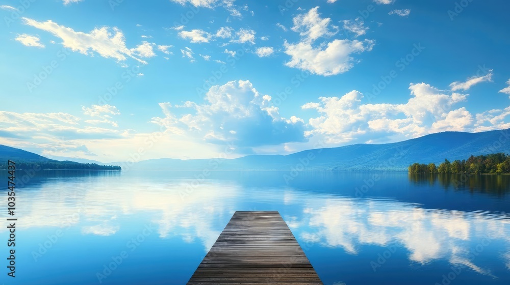 Fototapeta premium Serene Lake with Blue Sky and Clouds