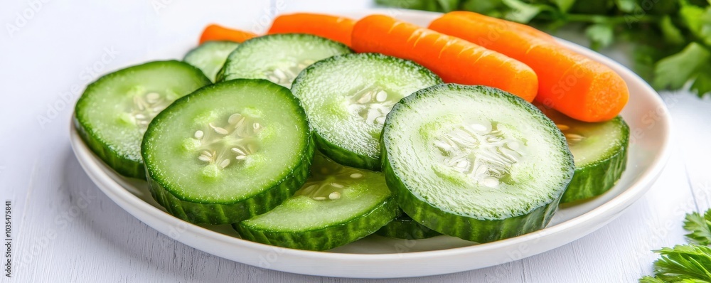 Fresh and Crunchy The Perfect Plate of Sliced Cucumbers and Carrots for a Healthy Lifestyle and Balanced Diet Fresh and Crunchy The Perfect Plate of Sliced Cucumbers and Carrots for a Healthy Lifestyle and Balanced Diet
