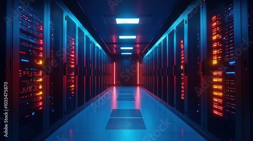 Modern high-tech server rooms with powerful database 