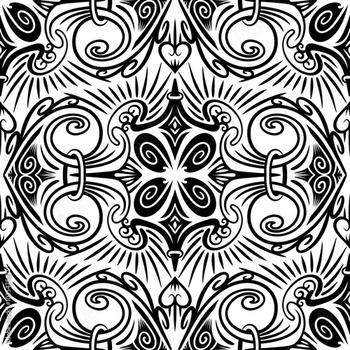 Seamless decorative patterned background. Arabesque monochrome ornament.