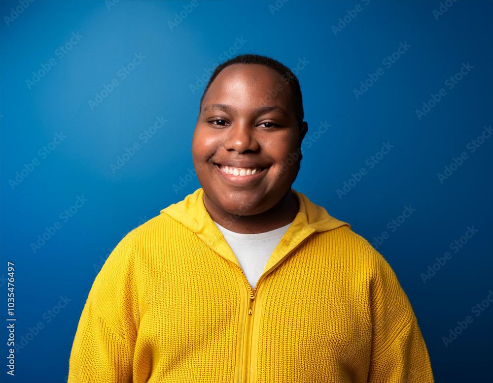 Portrait of Young Handsome Man Happily Smiling Against Blue Studio Background Portrait of Young Handsome Man Happily Smiling Against Blue Studio Background
