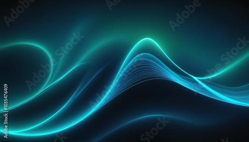 An abstract digital art composition featuring flowing waves of blue and green light, ideal for modern design projects and backgrounds.