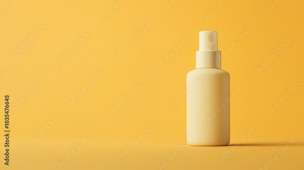 Yellow spray bottle on a vibrant yellow background, minimalist product display. Yellow spray bottle on a vibrant yellow background, minimalist product display.