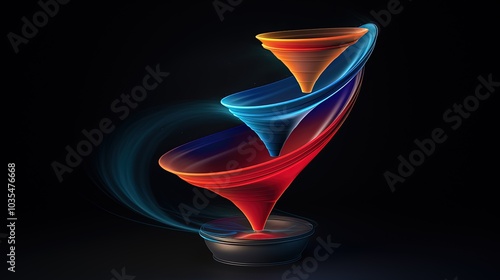 Fototapeta Naklejka Na Ścianę i Meble -  Colorful 3D funnel model flow 5 step, levitating on dark blue background, Generative Ai 