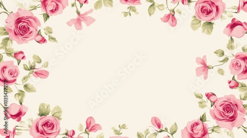 Elegant floral border with vintage pink roses and soft leaves, celebrating the essence of girlhood design
