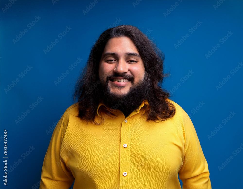 Portrait of Young Handsome Man Happily Smiling Against Blue Studio Background Portrait of Young Handsome Man Happily Smiling Against Blue Studio Background