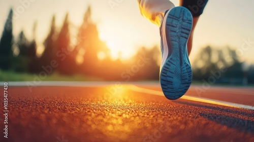 Runners Legs in Motion on Track at Sunset