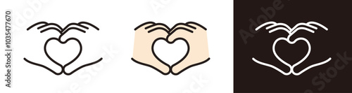 手でハートマークを示しているアイコン。愛の告白。ハンドサイン、ジェスチャー。