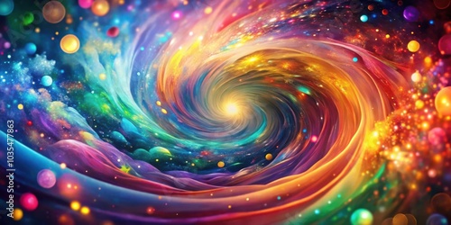 A swirling vortex of cosmic energy, bathed in vibrant colors and illuminated by a radiant glow.