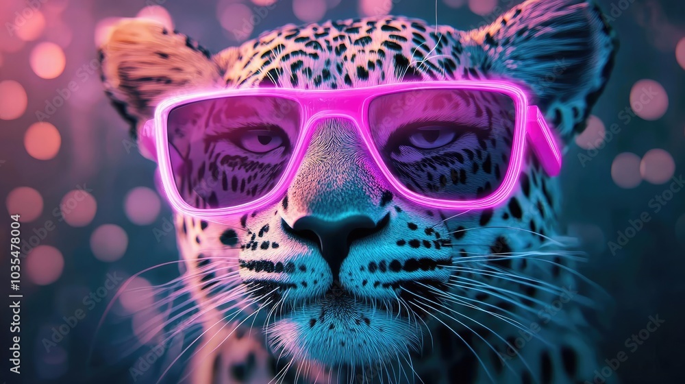 Leopard in Neon Glasses with a Stylish Flair Leopard in Neon Glasses with a Stylish Flair
