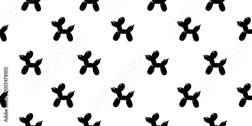 Seamless pattern with black balloons twisted in shape of dog. Modern art print, monochrome design, inflatable pet on white background for wallpaper, fabric, textile, wrapping paper, backdrop. Vector
