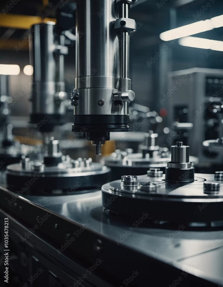 Precision milling machines are active in state-of-the-art manufacturing plant, working on components with high efficiency and accuracy. Modern factory workshop for continuous production. Generated AI Precision milling machines are active in state-of-the-art manufacturing plant, working on components with high efficiency and accuracy. Modern factory workshop for continuous production. Generated AI