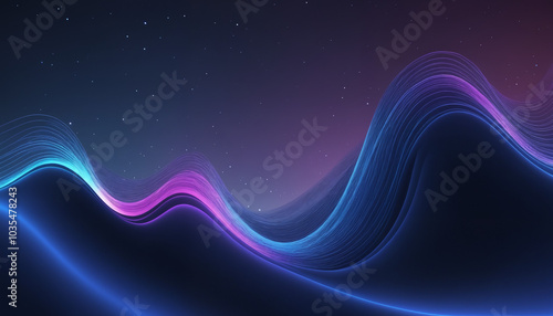 A vibrant abstract digital artwork featuring glowing waves in blue and purple, suitable for backgrounds, wallpapers, and modern design projects.