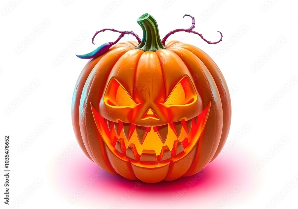 Fototapeta premium Scare orange pumpkin for Halloween' Day isolated on the white background,