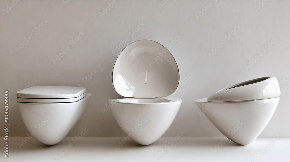 Modern Wall Mounted Toilet with Open and Closed Seat and Lid Modern Wall Mounted Toilet with Open and Closed Seat and Lid