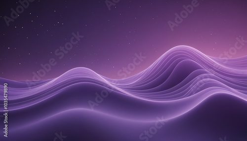 A serene abstract landscape featuring smooth, glowing purple waves under a starry night sky, ideal for digital art projects and creative designs.