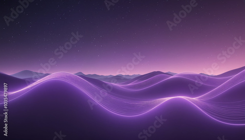 A serene abstract landscape featuring smooth, glowing purple waves under a starry night sky, ideal for digital art projects and creative designs.