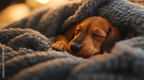 Dachshund Puppy Burrowing Under a Blanket
