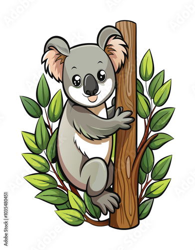 Koala bear clinging on a tree