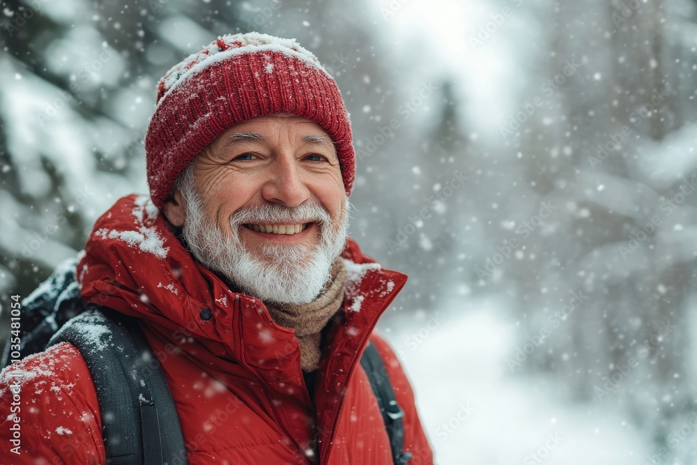 Fototapeta premium Happy retired walking outdoors on winter day, Generative AI