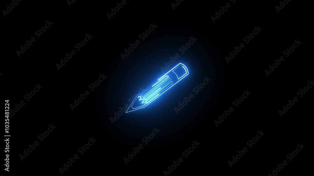 Abstract neon line left. hand with pen icon animation. Pen and Hand concept Glowing neon line Magic feather icon isolated on black background.. Abstract neon line left. hand with pen icon animation. Pen and Hand concept Glowing neon line Magic feather icon isolated on black background..