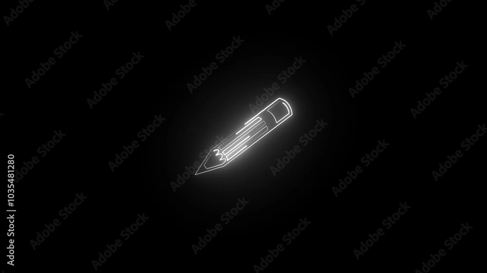 Abstract neon line left. hand with pen icon animation. Pen and Hand concept Glowing neon line Magic feather icon isolated on black background.. Abstract neon line left. hand with pen icon animation. Pen and Hand concept Glowing neon line Magic feather icon isolated on black background..