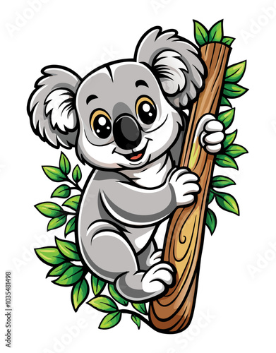 Koala bear clinging on a tree