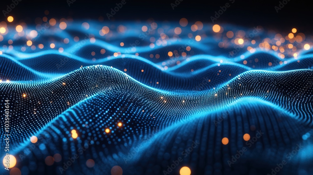 Blue tech influenced background with light and dots Blue tech influenced background with light and dots